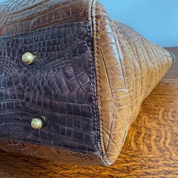 Brahmin Brown Melbourne Croc-Embossed Leather Tote with Teal Accent - Picture 10 of 16